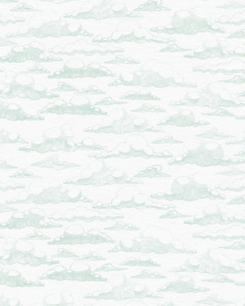 Cloudy Days in Sage Green Wallpaper from Olive et Oriel where you can shop wallpaper and artworks online