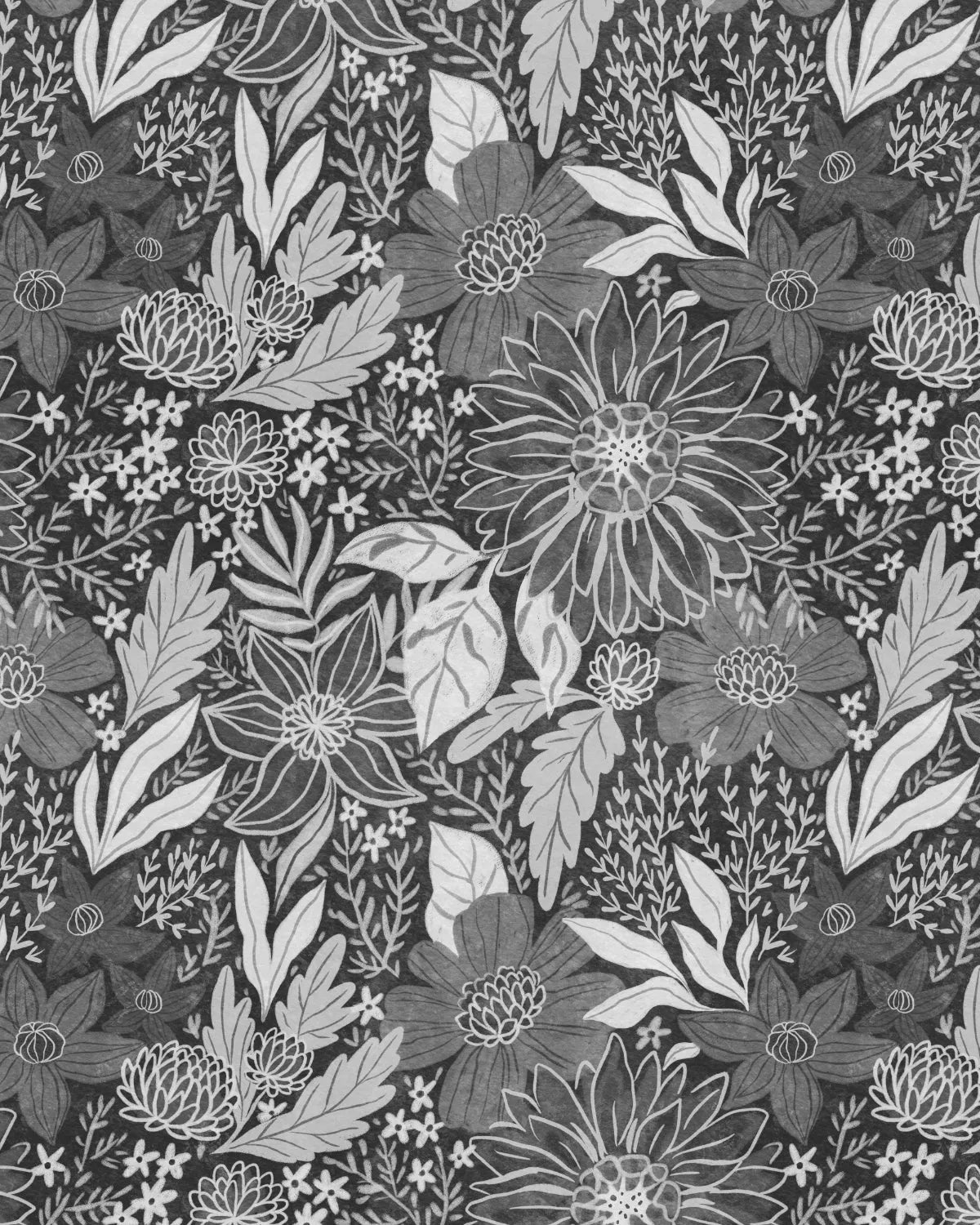 Botanical Sketch Black & White Wallpaper from Olive et Oriel where you can shop wallpaper and artworks online