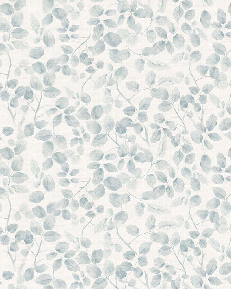 Leafy Country Foliage in Blue & White Wallpaper
