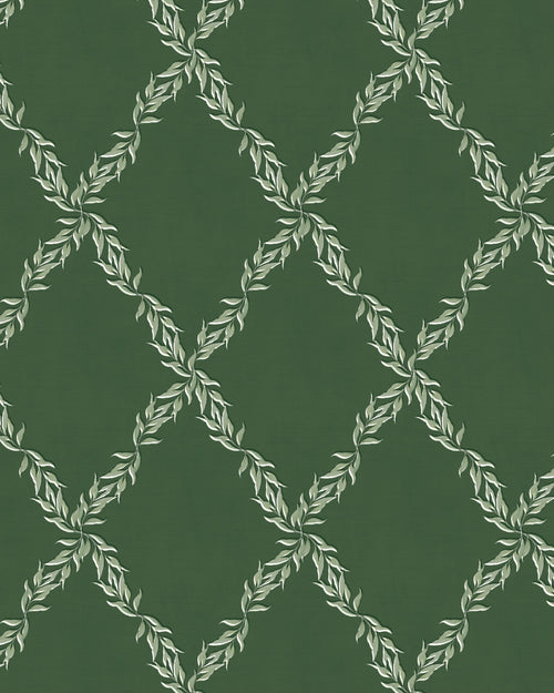Leafy Lattice  Dark Green Wallpaper