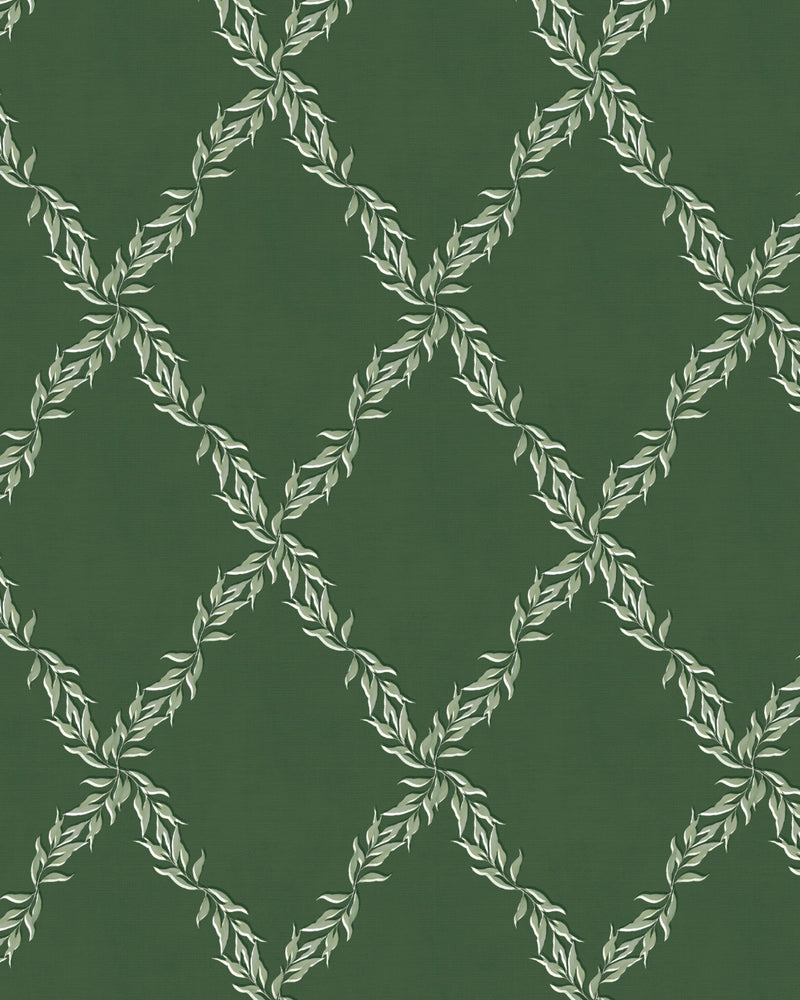 Leafy Lattice  Dark Green Wallpaper