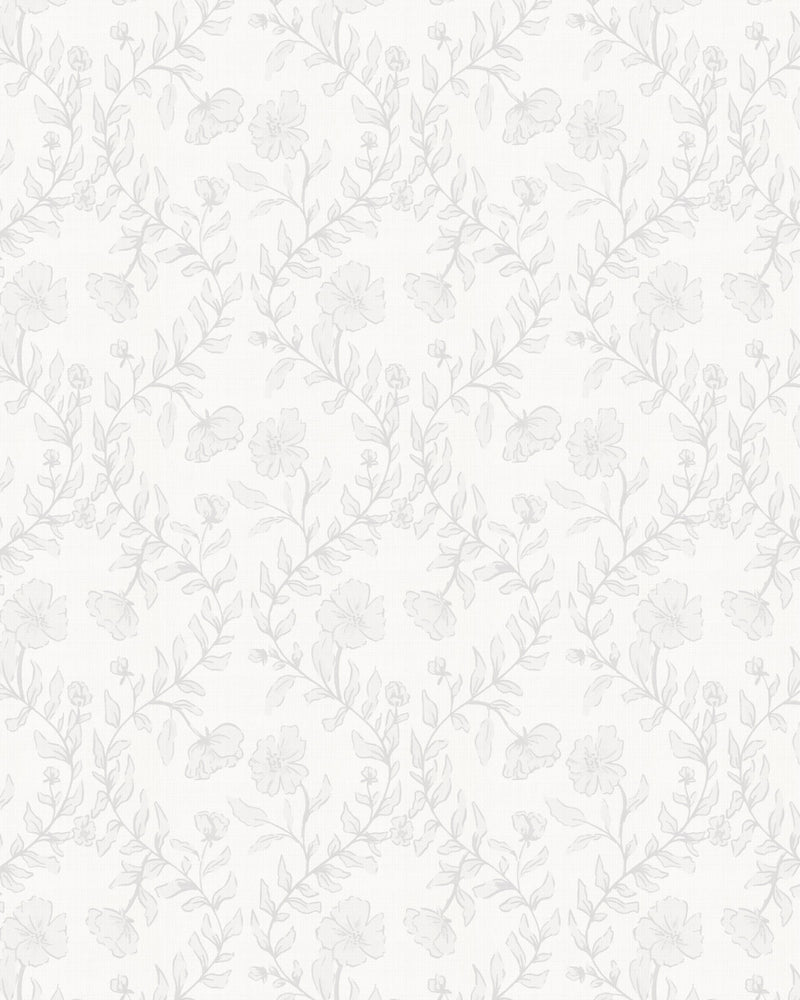 Country Floral Climber in Soft Grey Wallpaper