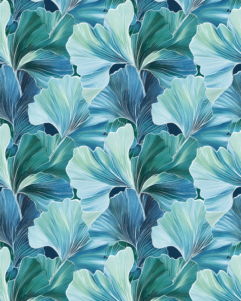 Ginkgo in Blue Wallpaper from Olive et Oriel where you can shop wallpaper and artworks online