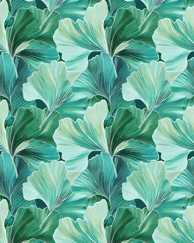 Ginkgo in Emerald Green Wallpaper