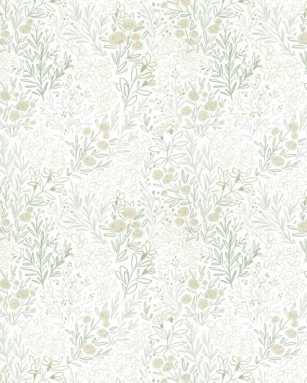 Floral Sketch Sage Green Wallpaper from Olive et Oriel where you can shop wallpaper and artworks online