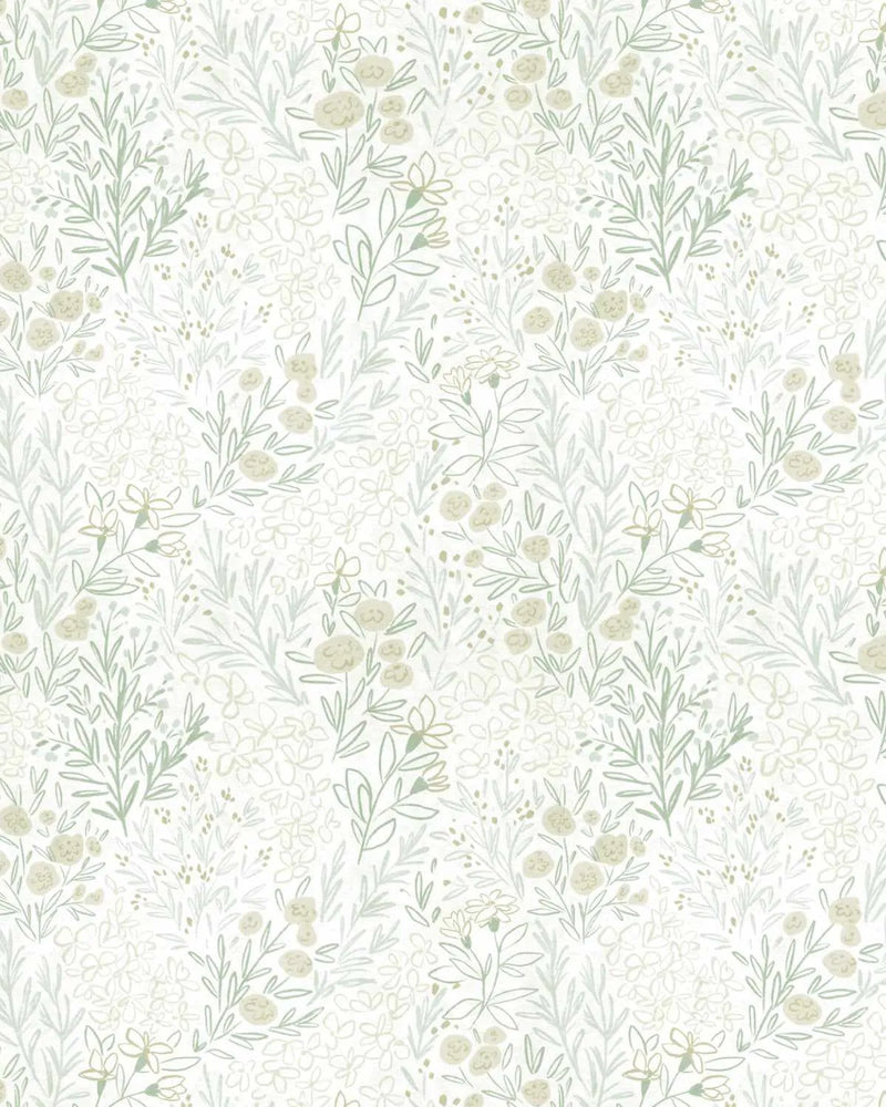 Floral Sketch Sage Green Wallpaper from Olive et Oriel where you can shop wallpaper and artworks online