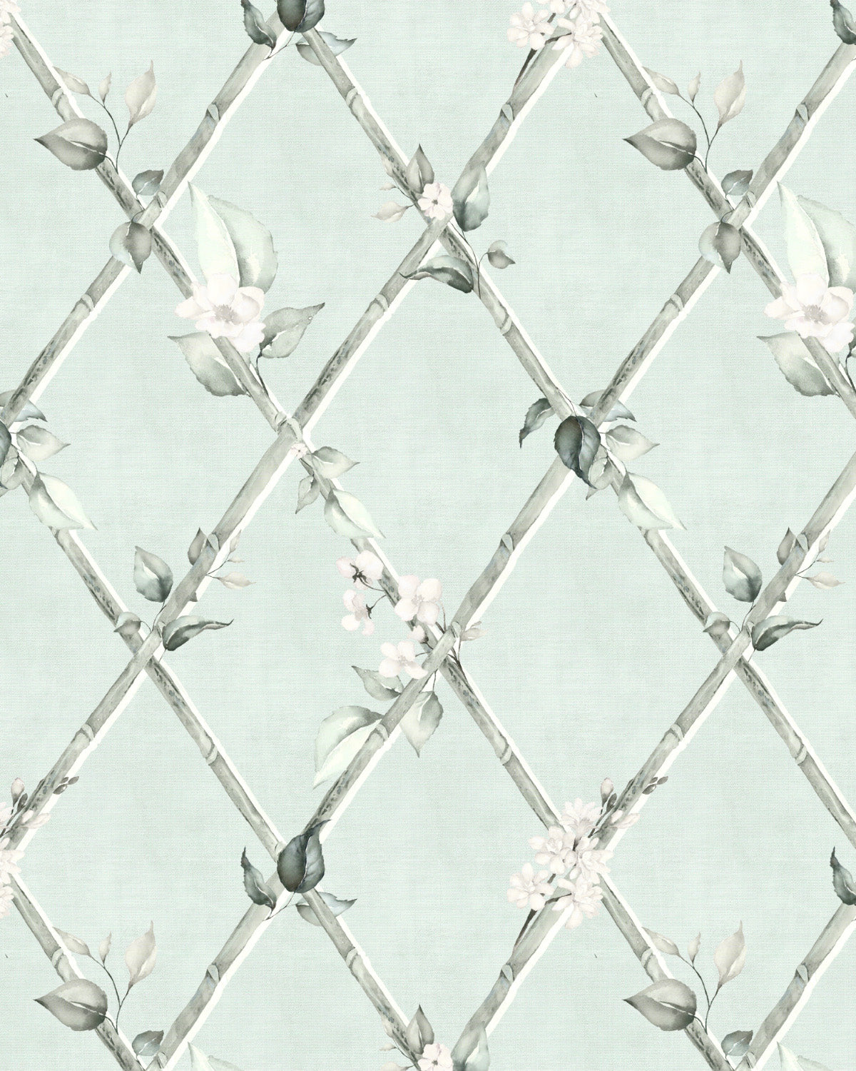 Bamboo Florals in Mint Green Wallpaper