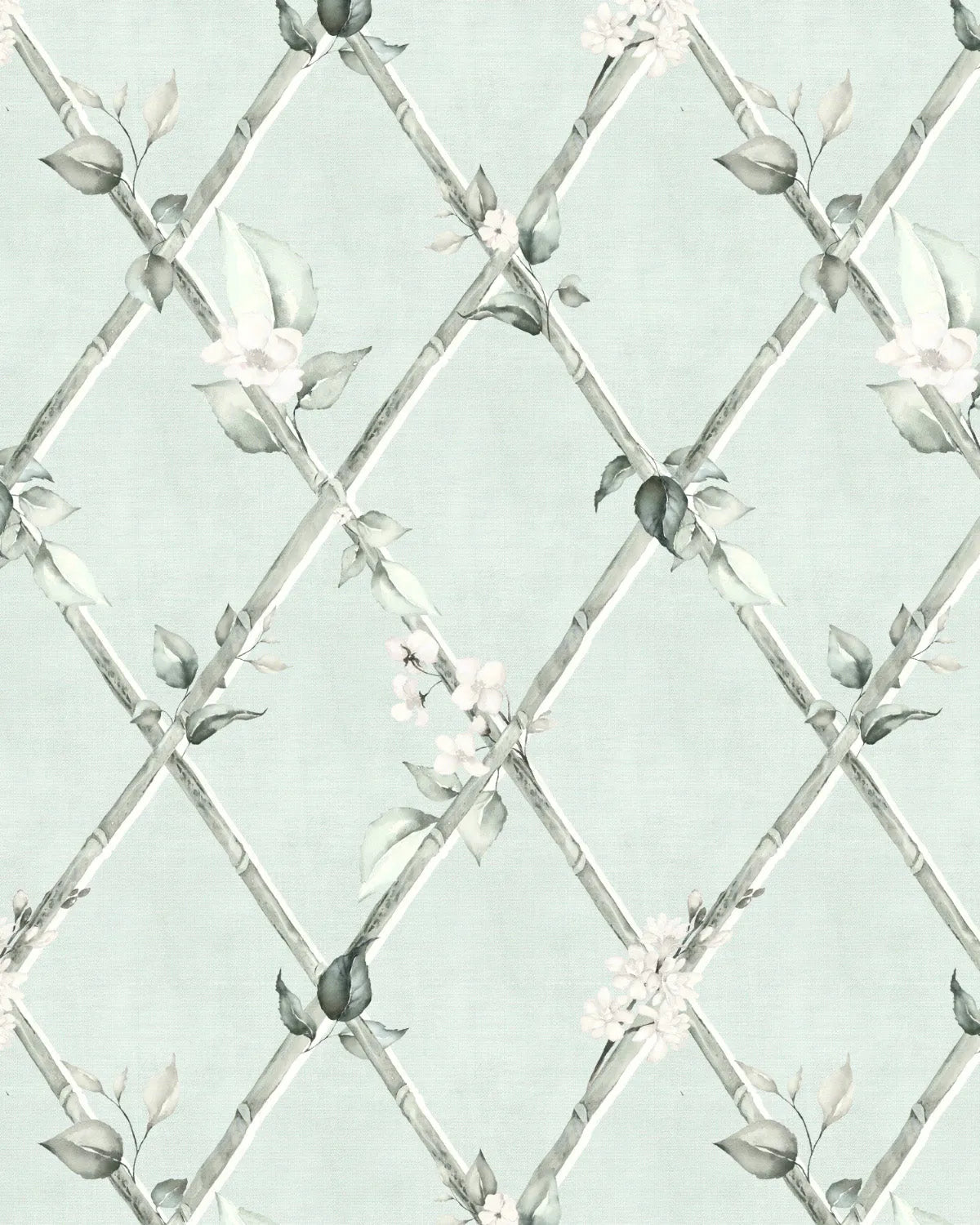 Bamboo Florals in Mint Green Wallpaper from Olive et Oriel where you can shop wallpaper and artworks online
