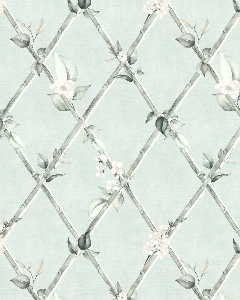 Bamboo Florals in Mint Green Wallpaper from Olive et Oriel where you can shop wallpaper and artworks online