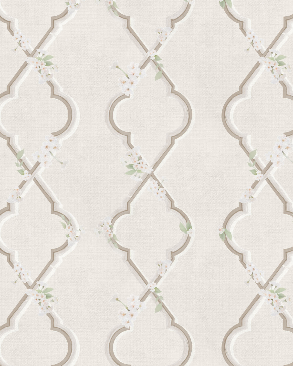 Country Garden Lattice in Warm Beige Wallpaper