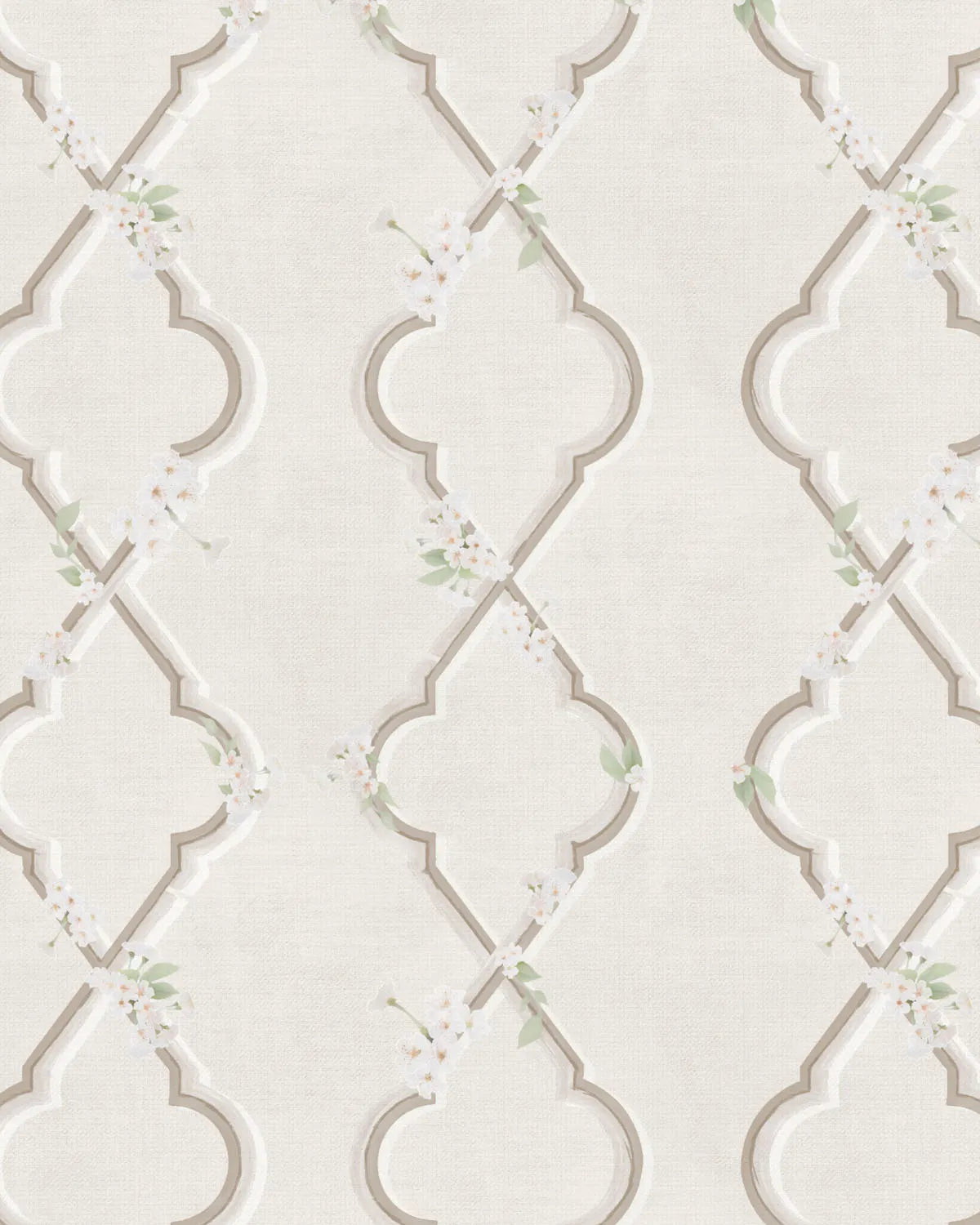 Country Garden Lattice in Warm Beige Wallpaper from Olive et Oriel where you can shop wallpaper and artworks online