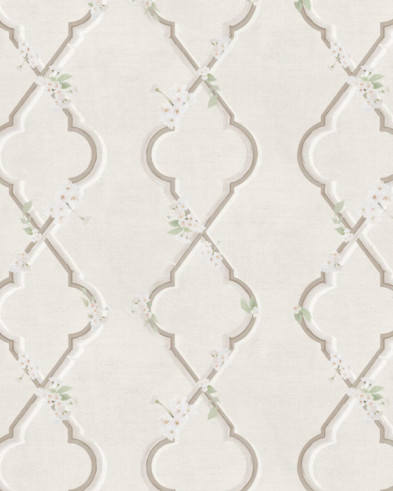 Country Garden Lattice in Warm Beige Wallpaper from Olive et Oriel where you can shop wallpaper and artworks online