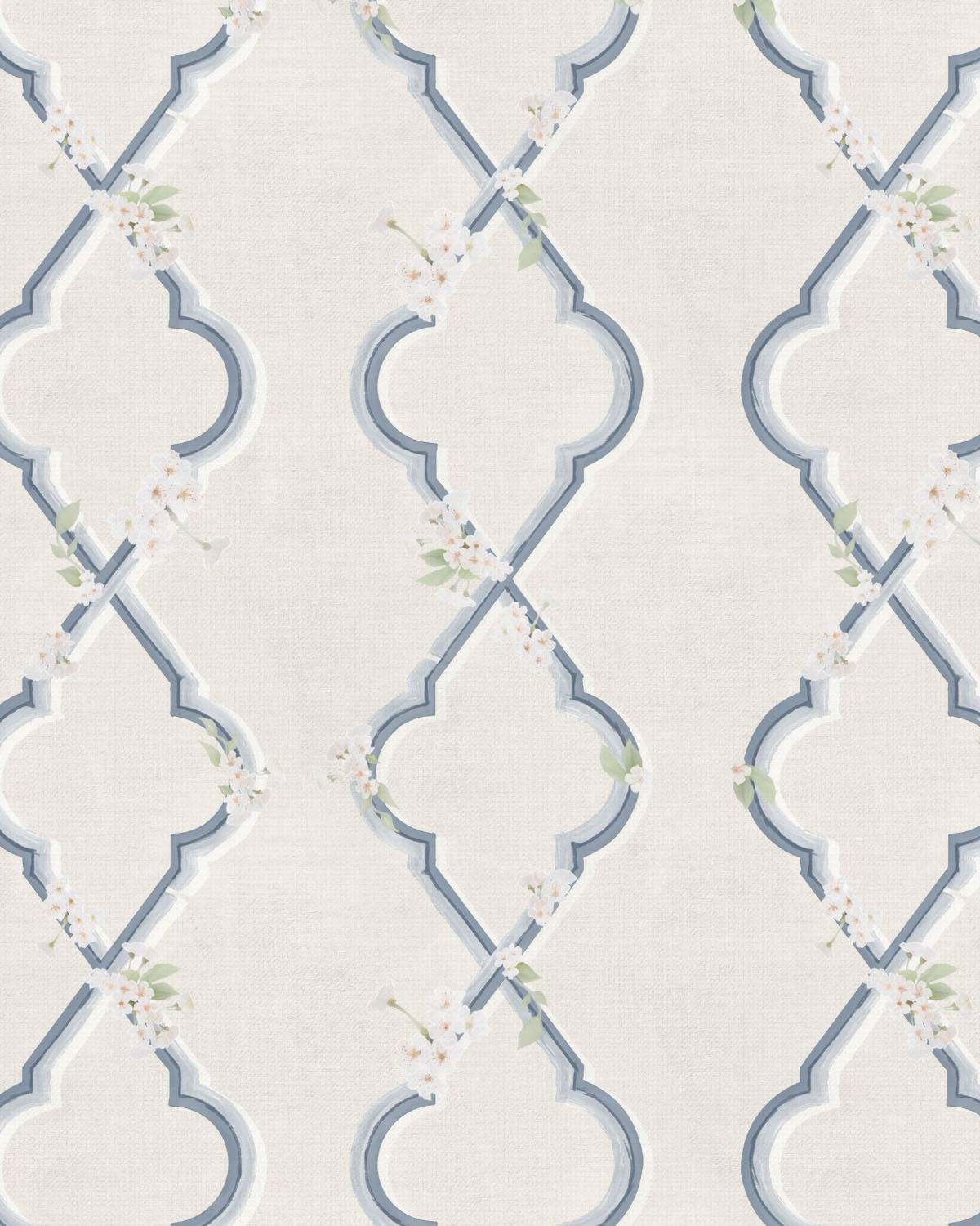 Country Garden Lattice in Blue Wallpaper