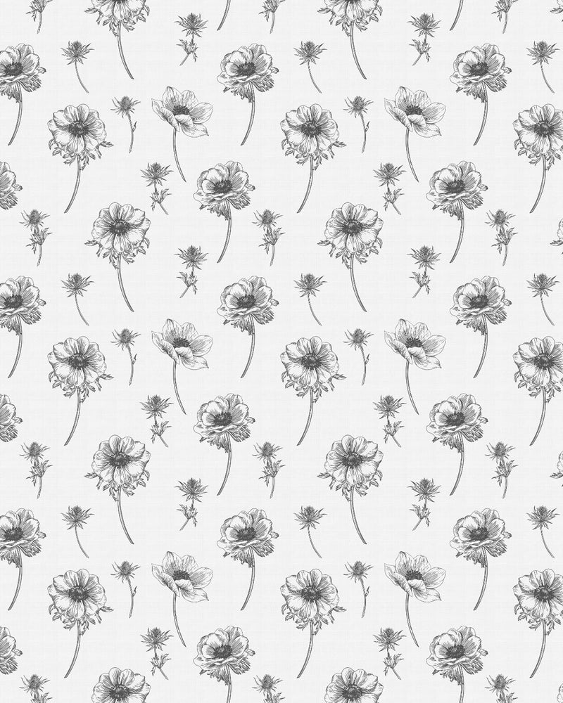 Wild Flowers Black & White Wallpaper