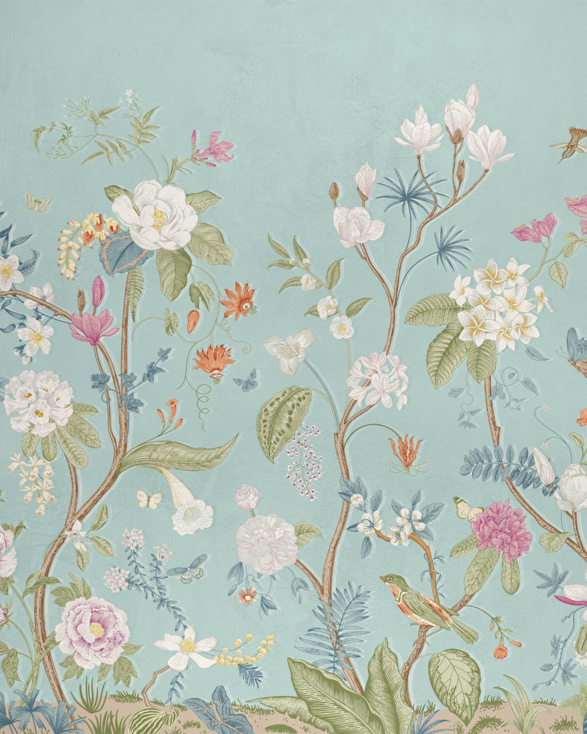 Vibrant Chinoiserie in Blue Wallpaper