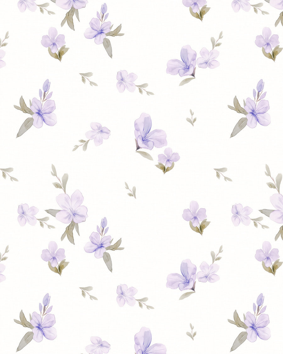 Lilac Flower Drop Wallpaper from Olive et Oriel where you can shop wallpaper and artworks online
