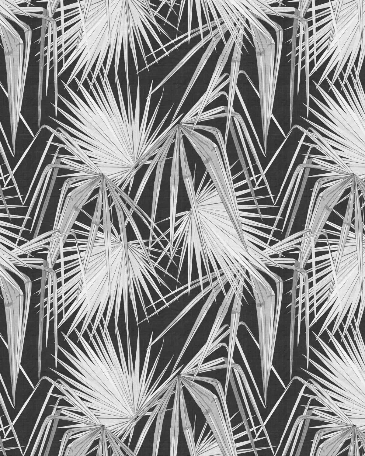Paradiso Palm White on Black Wallpaper from Olive et Oriel where you can shop wallpaper and artworks online