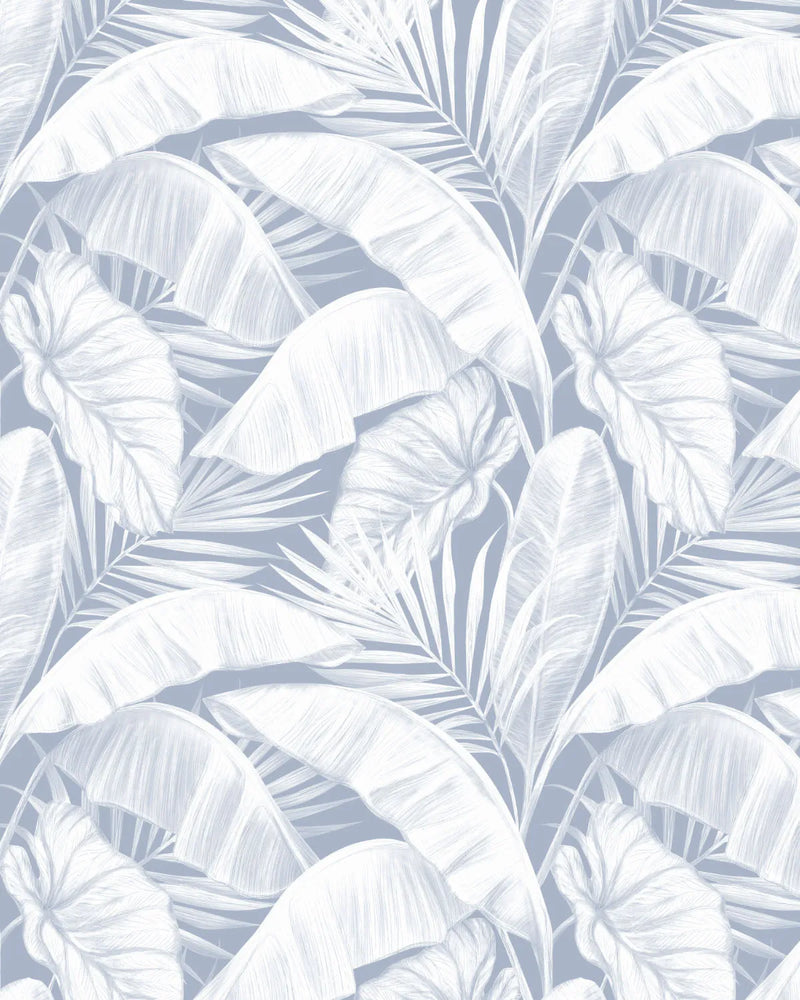 Tropical Vacay White on Navy Blue Wallpaper from Olive et Oriel where you can shop wallpaper and artworks online