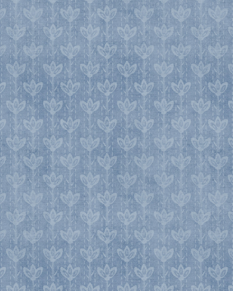 Farm House Flower Stem in Navy Blue Wallpaper