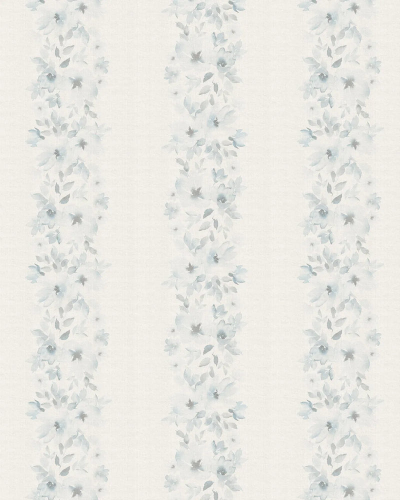 Flower Stripes in Blue & White Wallpaper from Olive et Oriel where you can shop wallpaper and artworks online