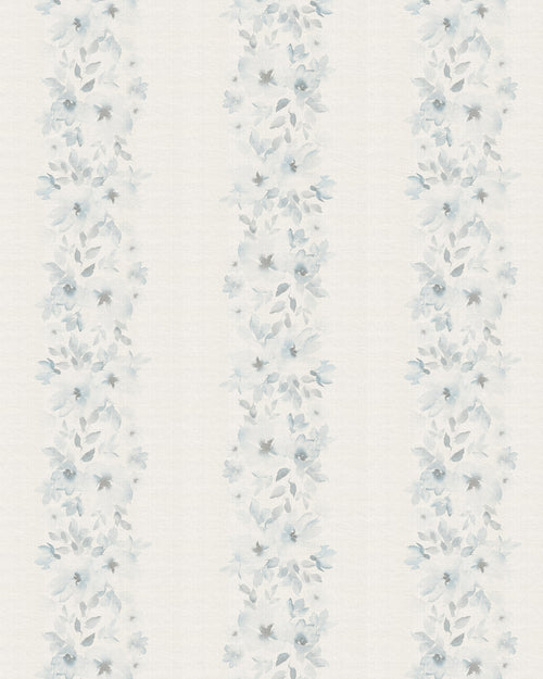 Flower Stripes in Blue & White Wallpaper