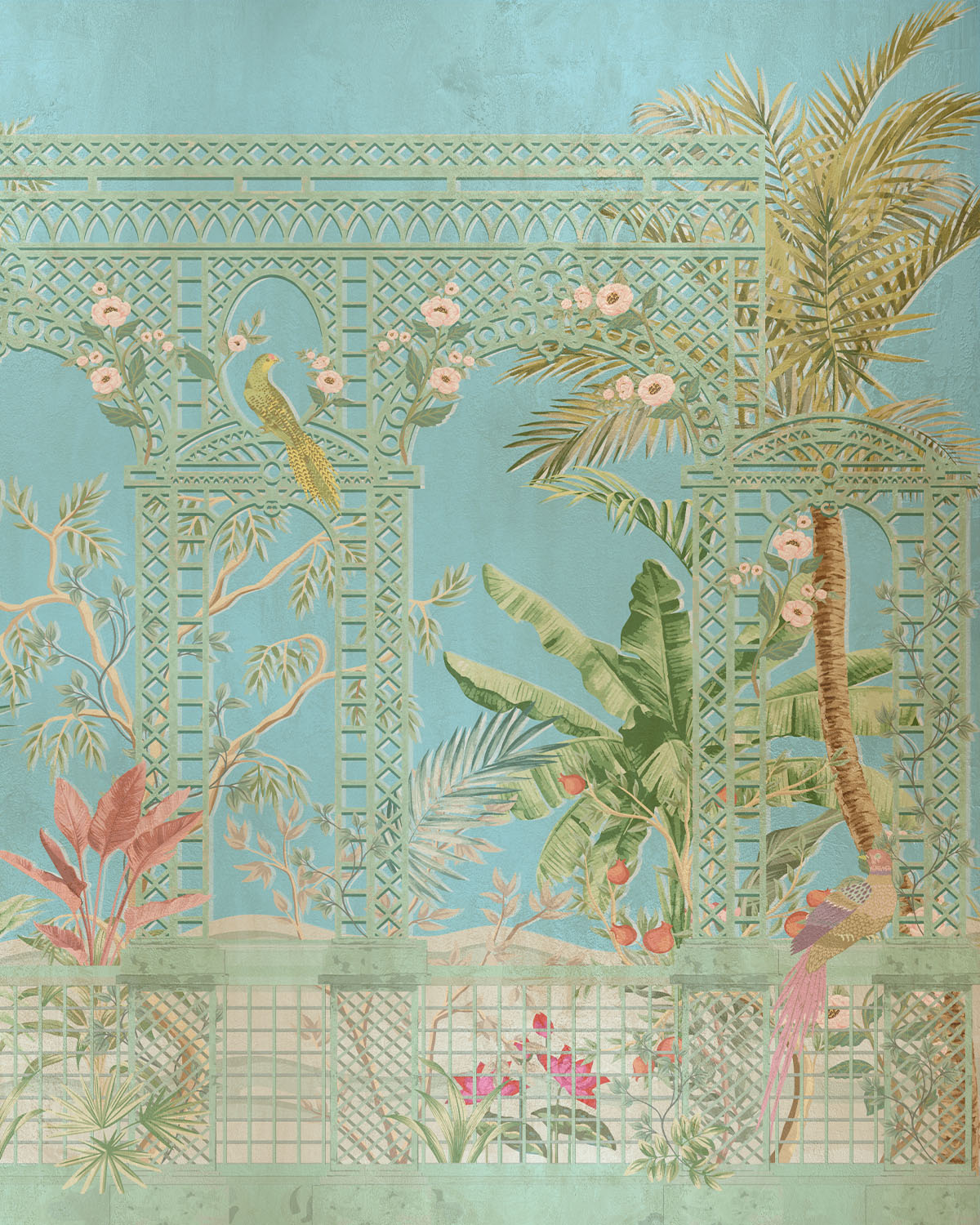 Chinoiserie Lattice in Blue Wallpaper