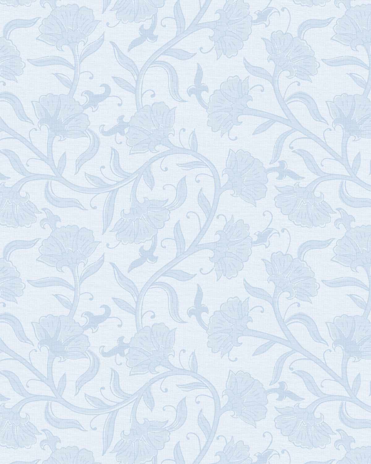 Luxe Block Print Floral in Light Blue Wallpaper