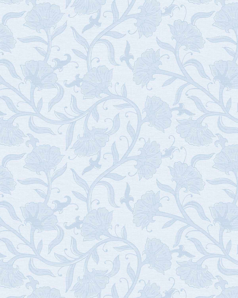 Luxe Block Print Floral in Light Blue Wallpaper from Olive et Oriel where you can shop wallpaper and artworks online