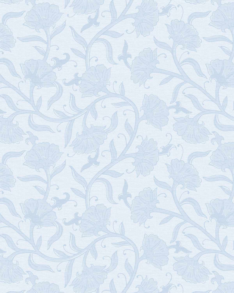Luxe Block Print Floral in Light Blue Wallpaper from Olive et Oriel where you can shop wallpaper and artworks online