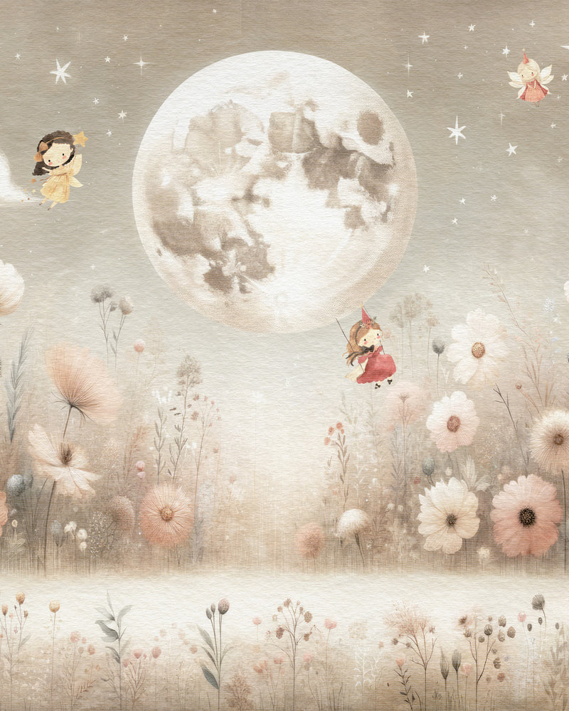 Moonlit Fairy Flower Field Wallpaper Mural from Olive et Oriel where you can shop wallpaper and artworks online