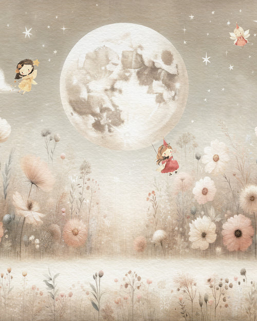 Moonlit Fairy Flower Field Wallpaper Mural