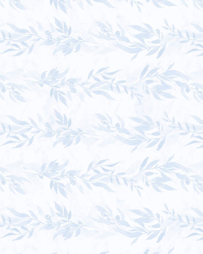 Luxe Leaves in Blue & White Wallpaper from Olive et Oriel where you can shop wallpaper and artworks online