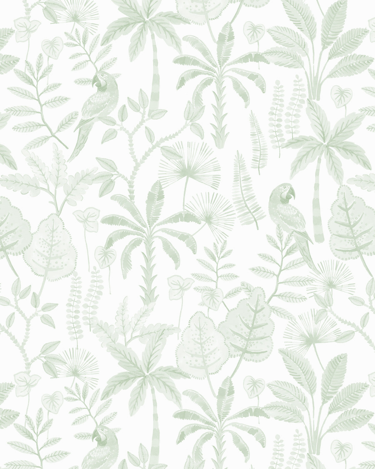 Exotic Oasis in Sage Green Wallpaper