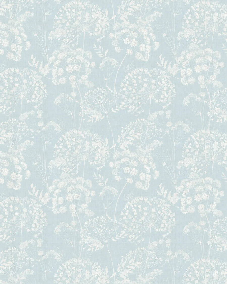 Dandelions in Bloom in Soft Blue Wallpaper from Olive et Oriel where you can shop wallpaper and artworks online
