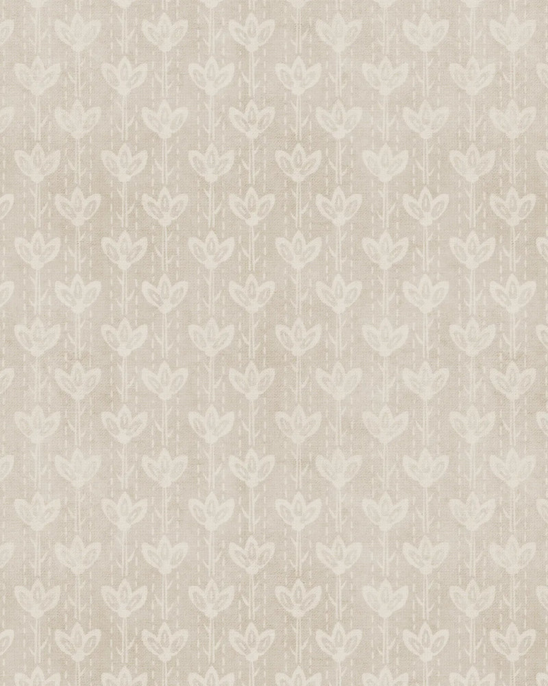 Farm House Flower Stem in Soft Beige Wallpaper from Olive et Oriel where you can shop wallpaper and artworks online