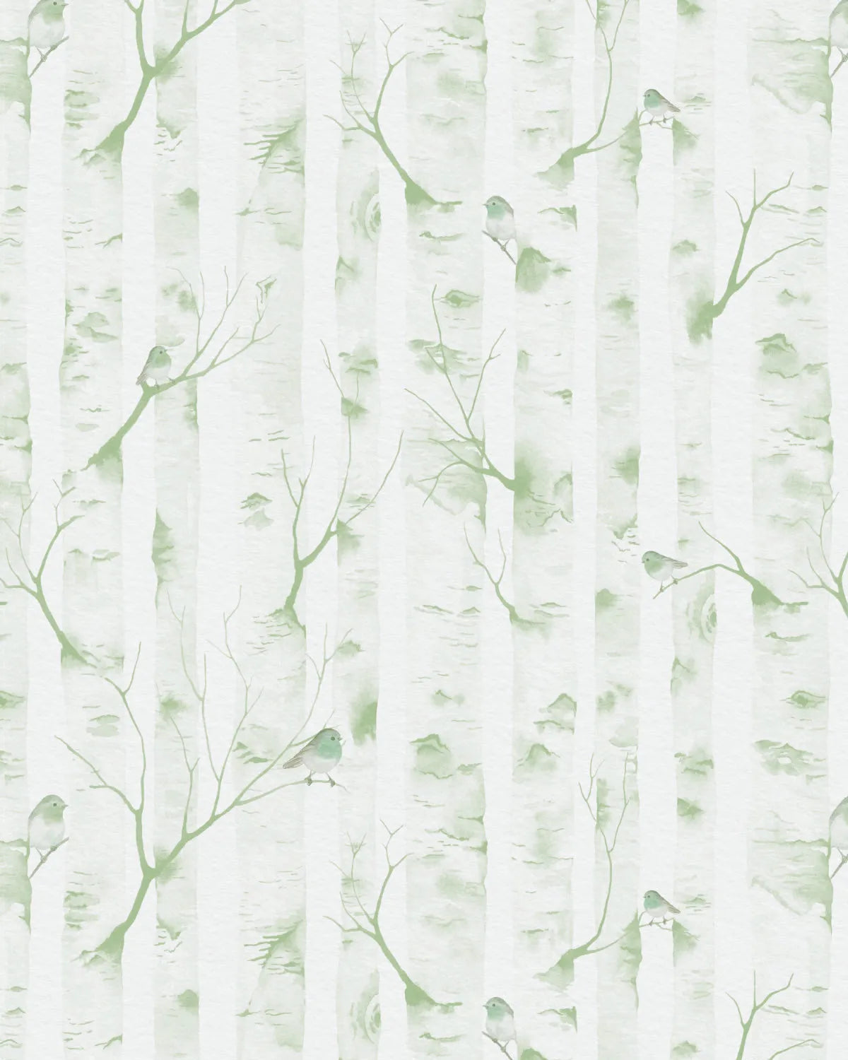 Woodland Birds in Sage Green Wallpaper from Olive et Oriel where you can shop wallpaper and artworks online