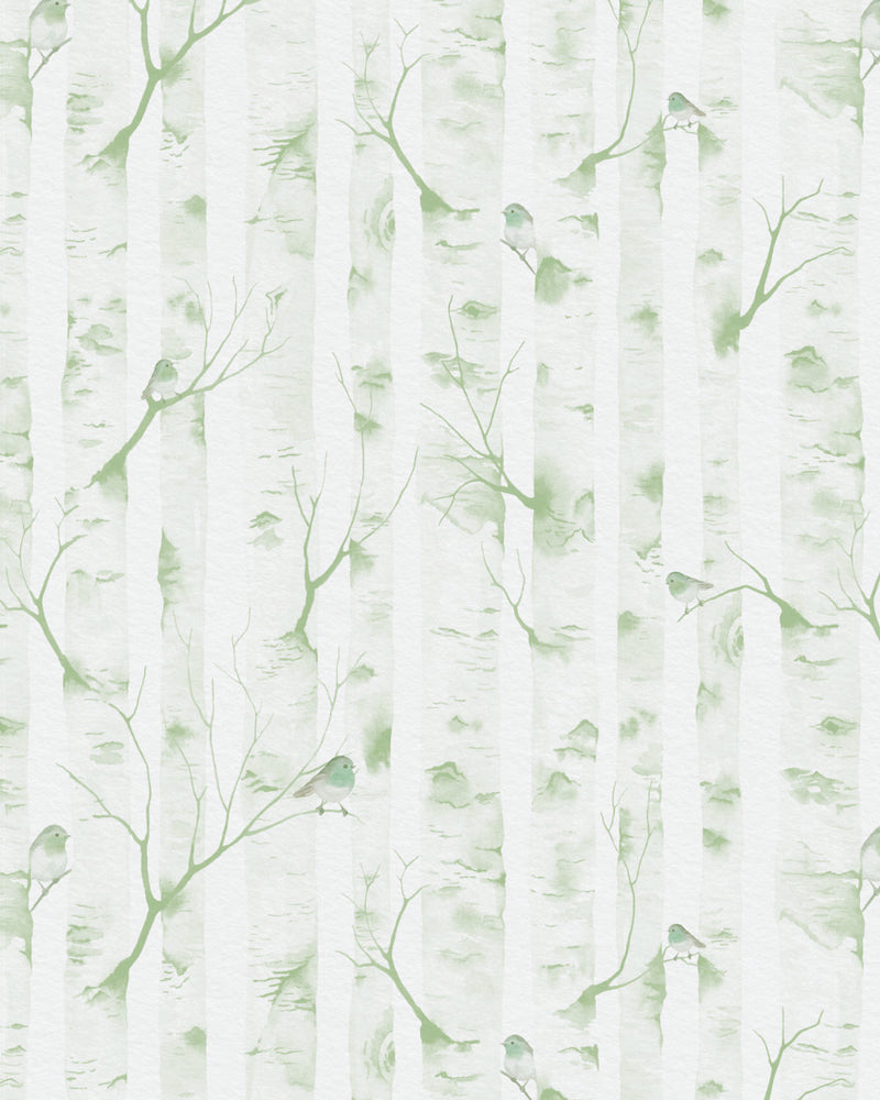 Woodland Birds in Sage Green Wallpaper