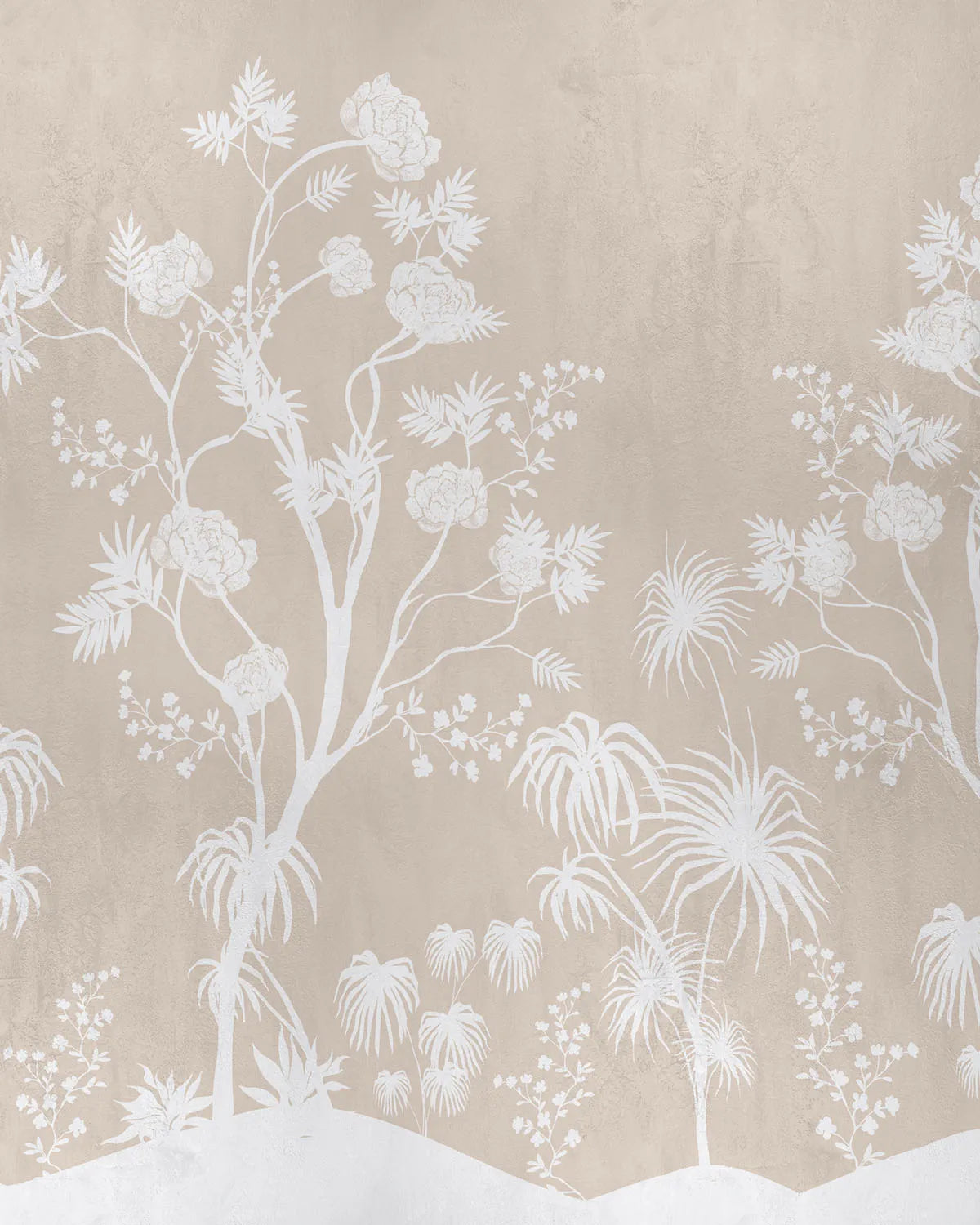 Chinoiserie Garden in Beige Wallpaper from Olive et Oriel where you can shop wallpaper and artworks online