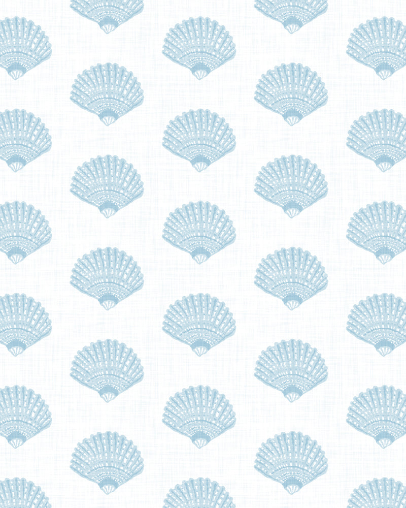 Coastal Shell Luxe Blue On White Wallpaper