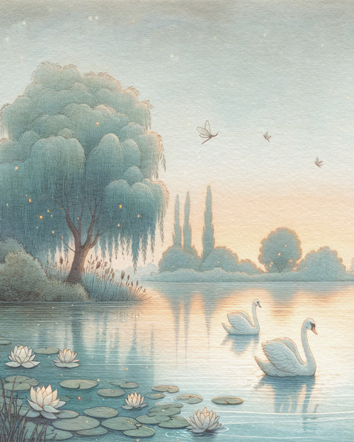 Lakeside Swan Dreams Wallpaper Mural