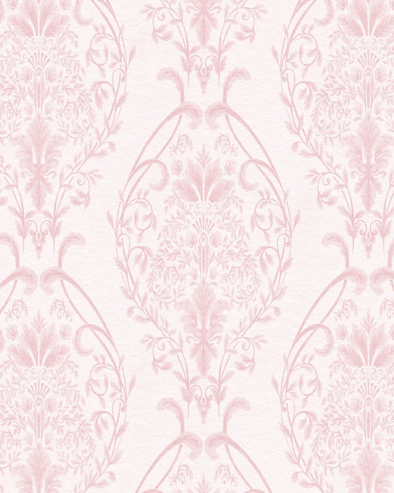 Luxe Damask Pink Wallpaper from Olive et Oriel where you can shop wallpaper and artworks online