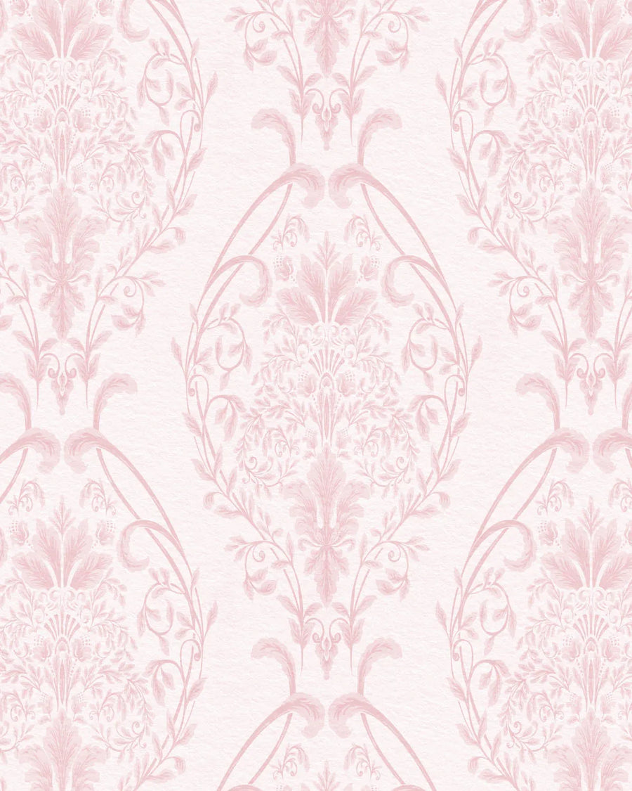 Luxe Damask Pink Wallpaper from Olive et Oriel where you can shop wallpaper and artworks online