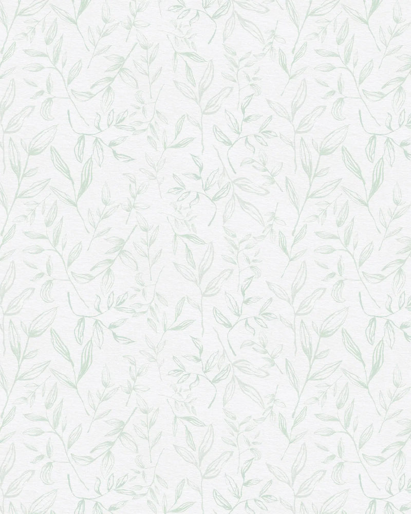Falling Sketched Leaves in Sage Green Wallpaper from Olive et Oriel where you can shop wallpaper and artworks online