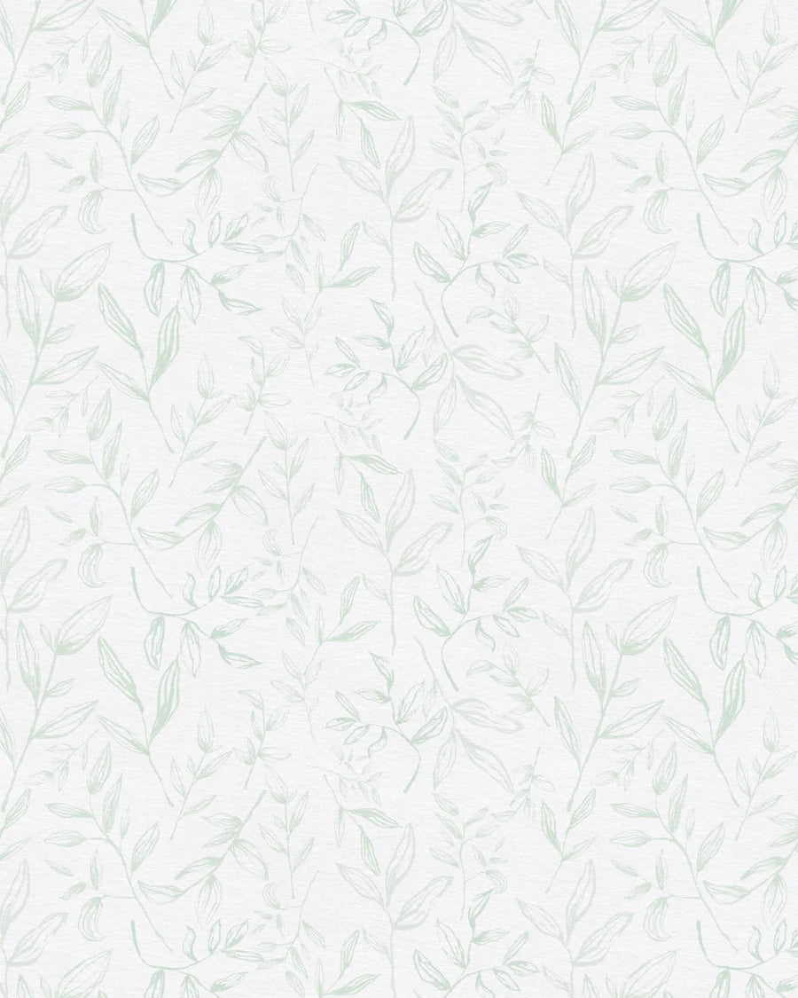 Falling Sketched Leaves in Sage Green Wallpaper from Olive et Oriel where you can shop wallpaper and artworks online