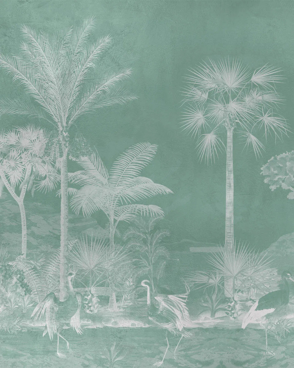 Vintage Chinoiserie Luxe in Tropical Green Wallpaper from Olive et Oriel where you can shop wallpaper and artworks online