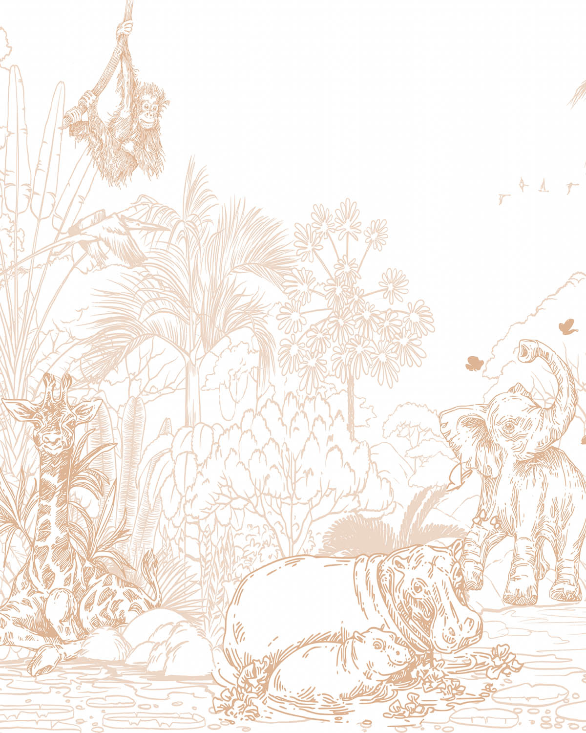 Jungle Babies Beige Wallpaper Mural