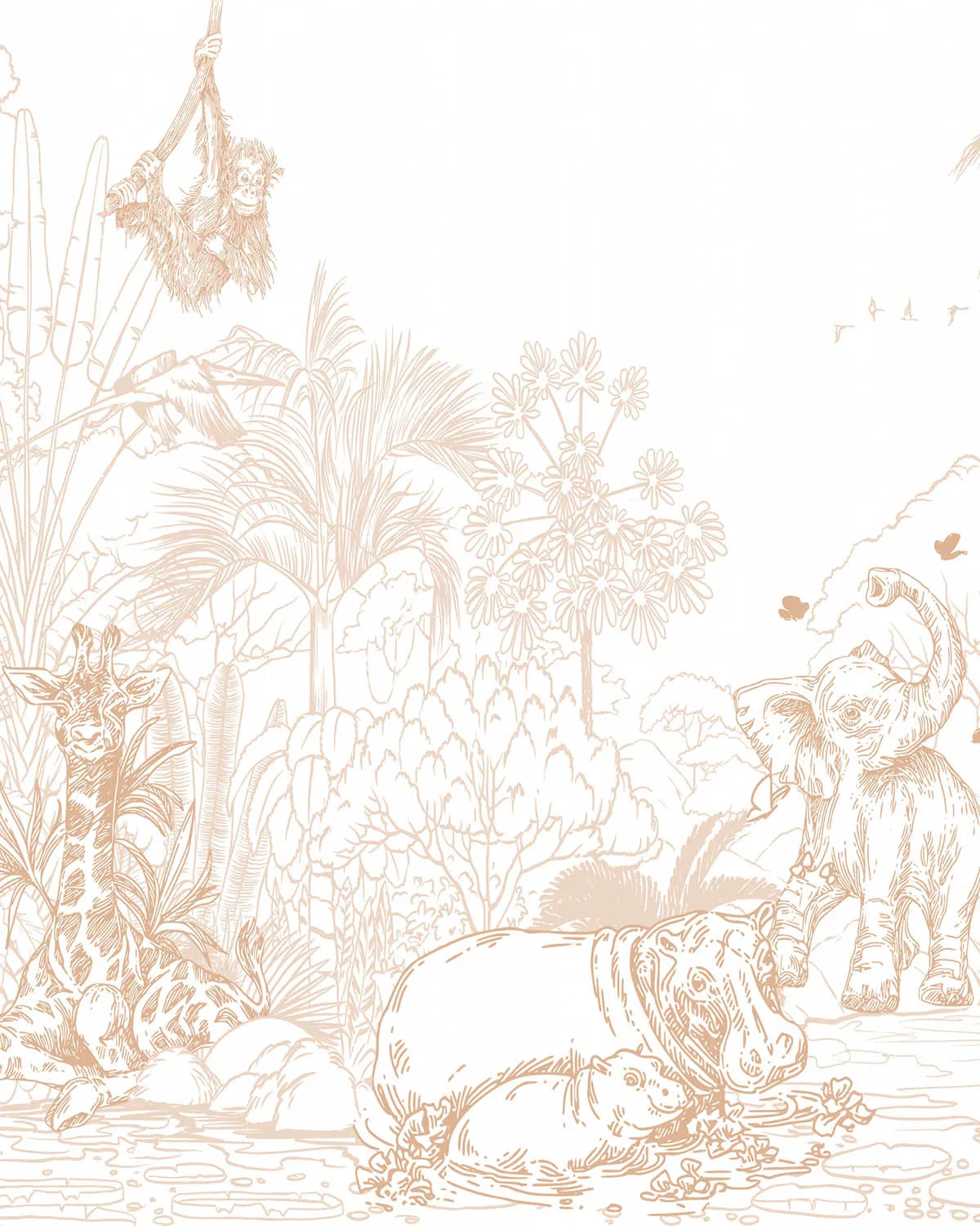 Jungle Babies Beige Wallpaper Mural from Olive et Oriel where you can shop wallpaper and artworks online