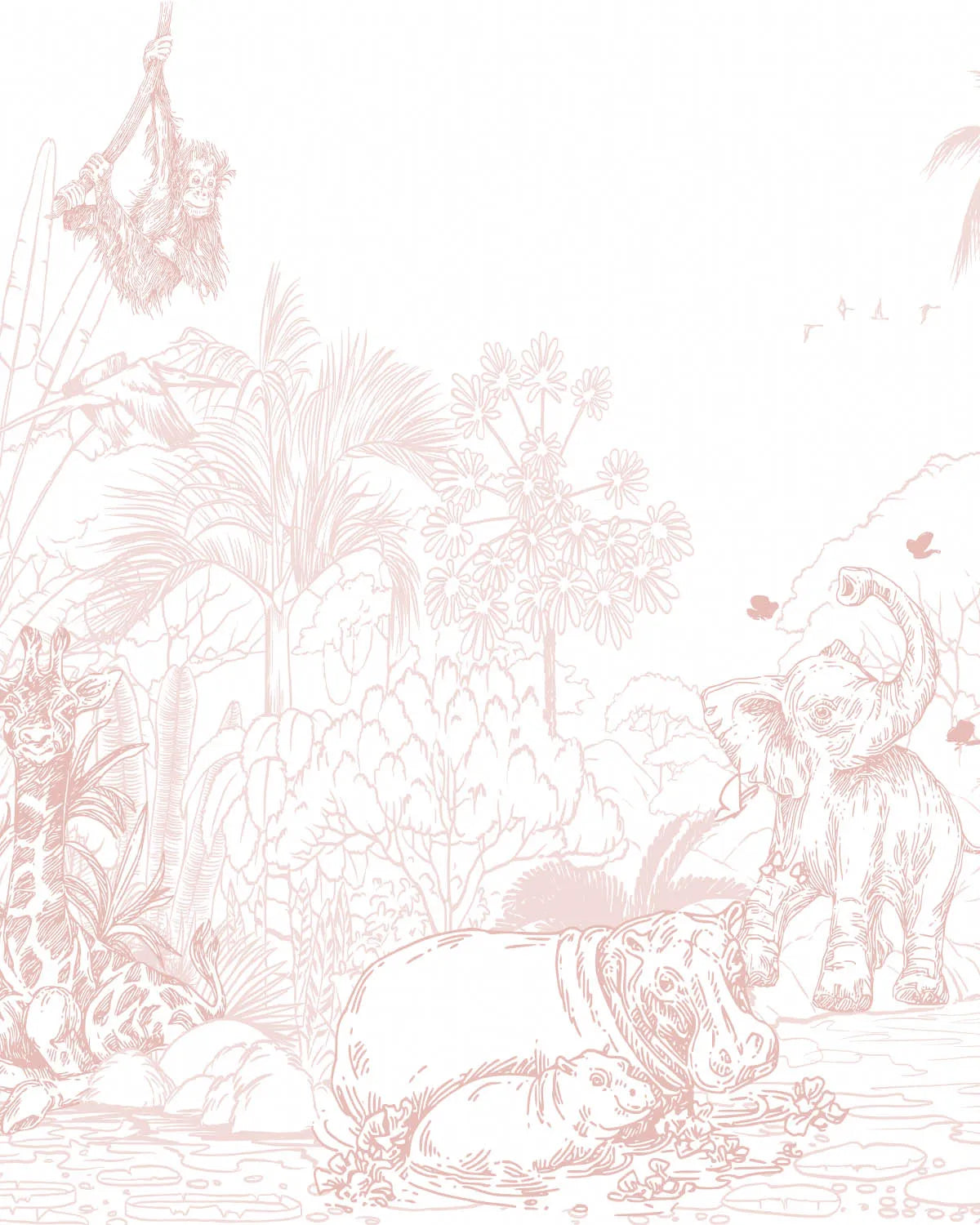 Jungle Babies in Pink Wallpaper Mural from Olive et Oriel where you can shop wallpaper and artworks online