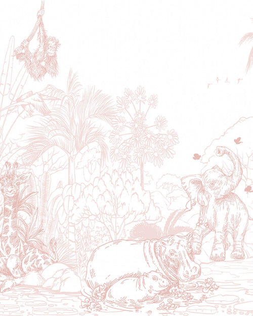 Jungle Babies in Pink Wallpaper Mural