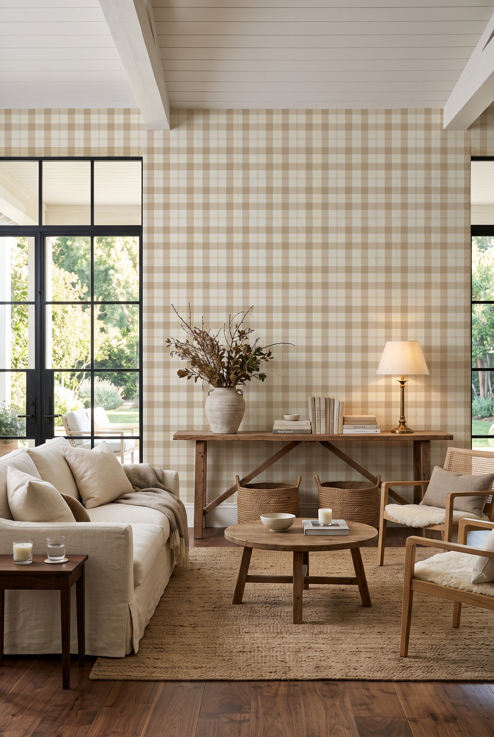 Inverness Tartan In Beige and Yellow Wallpaper